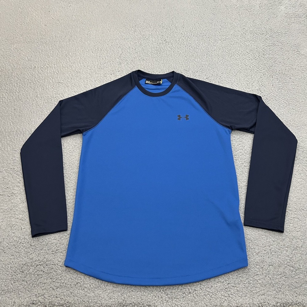 Under Armour Shirt Mens Small Blue Long Sleeve Crew Neck Raglan Textured Knit